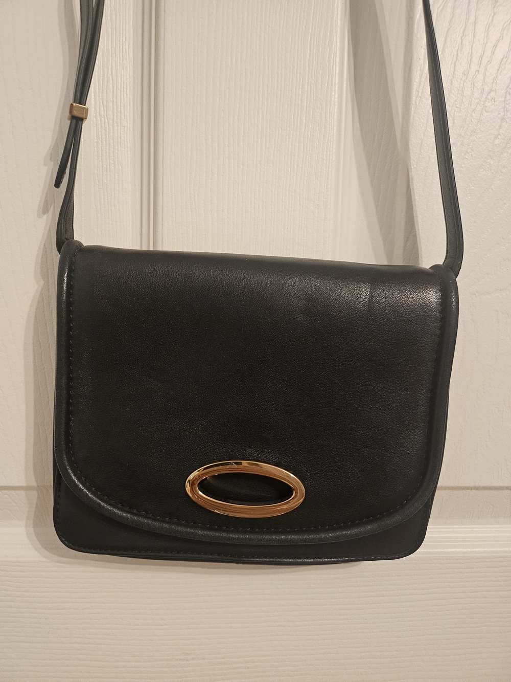 Zara Black Leather Crossbody Bag with Gold Accent
